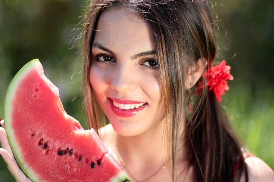 woman with watermelon